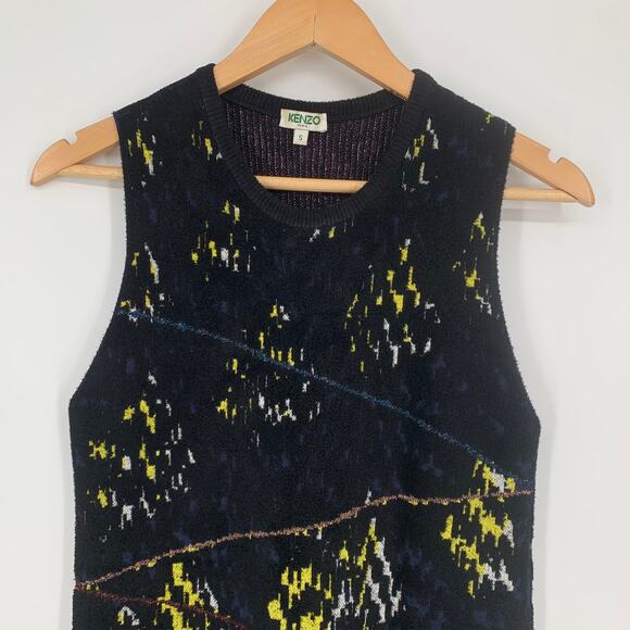 KENZO Jacquard Knit Sleeveless Dress Intarsia Lurex Pyramid Mini Dress, Small - Picture 3 of 9